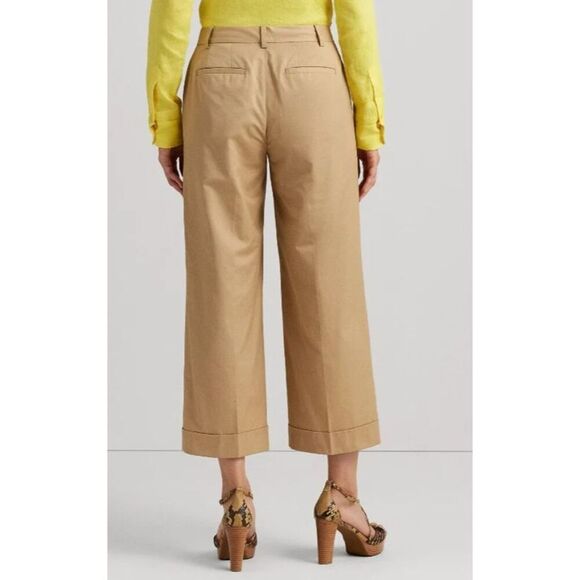 Lauren Ralph Lauren Women's Sz 16 Tan Pleated Cotton Twill Cropped Pants - Picture 11 of 11